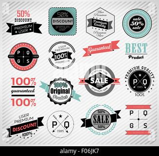 Beschriftungen: Premium-Qualität, Garantie und Verkauf Stock Vektor