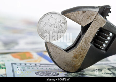 Rubel Kontrolle Zusammenbruch Crash Kurs auf internationale Aktien Stockfoto