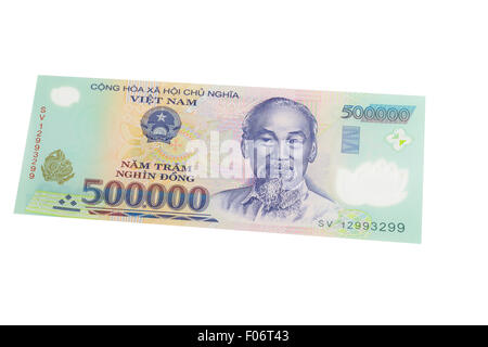 Fünfhunderttausend Vietnamesische Dong Banknote auf weißem Hintergrund Stockfoto