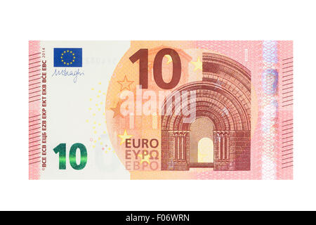 Zehn-Euro-Banknote auf weißem Hintergrund Stockfoto