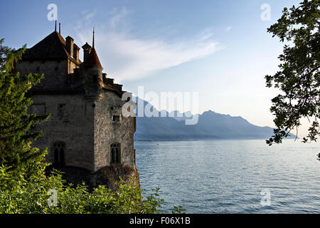 Schweiz, Wallis, Veytaux, Genfer See, das Schloss Chillon. Stockfoto