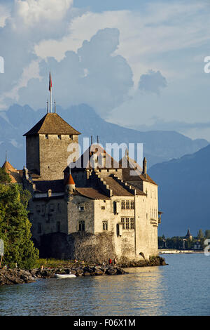 Schweiz, Wallis, Veytaux, Genfer See, das Schloss Chillon. Stockfoto