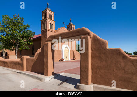 Die alten San Miguel Mission Kirchenkomplex in Socorro, New Mexico, USA. Stockfoto