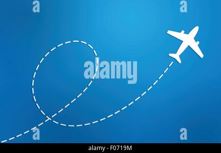 Flugzeug auf blauem Hintergrund-Reisen-Vektor-Illustration. Stock Vektor