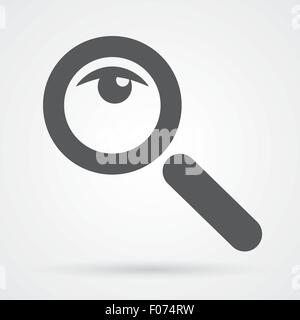Lupe Glas und Auge-Symbol schwarz / weiß flaches Design Vektor-Illustration. Stock Vektor