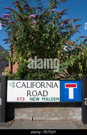 Straßenname Zeichen der California Road, new Malden, Surrey, england Stockfoto