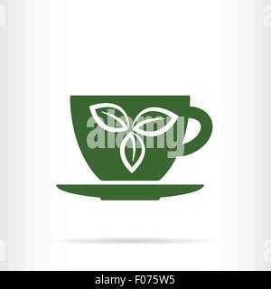 Teeblatt auf Cup als Tee-Zeit-Symbol-Vektor-illustration Stock Vektor