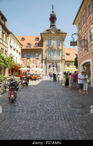 Altes Rathaus, Obere Brücke und Karolinenstraße, Bamberg, Bayern, Deutschland Stockfoto