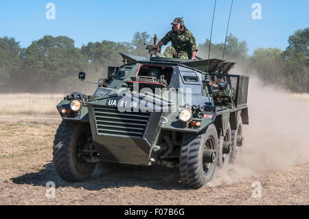 Alvis FV603 Saracen gepanzerter Personentransporter mit Geschwindigkeit. APC fährt auf unebenem Gelände. Ehemaliges Militärfahrzeug in Privatbesitz Stockfoto