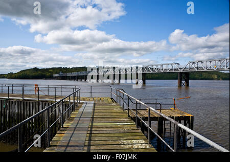 Stahl-Eisenbahnbrücke über den River Barrow zum Kraftwerk Great Island, (längste Brücke im Süden von Irland), County Wexford Stockfoto