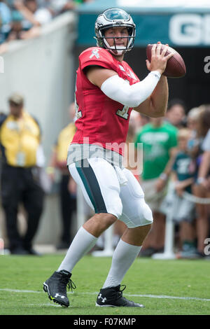 Philadelphia, Pennsylvania, USA. 9. August 2015. Philadelphia Eagles-quarterback Tim Tebow (11) in Aktion während des Trainingslagers am Lincoln Financial Field in Philadelphia, Pennsylvania. Christopher Szagola/CSM/Alamy Live-Nachrichten Stockfoto