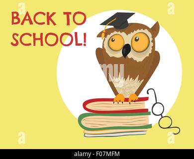 Süße Eule auf Büchern sitzend Stock Vektor