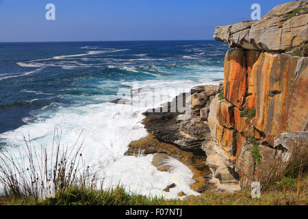 Wellen brechen entlang der malerischen Küste in der Nähe von Hornby Leuchtturm, Watsons Bay, New South Wales, Australien. Stockfoto