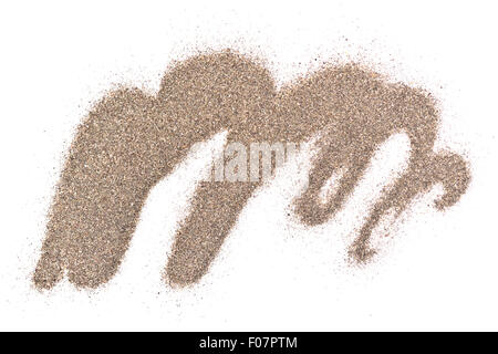 graue Sandhaufen isoliert auf weißem Hintergrund Stockfoto