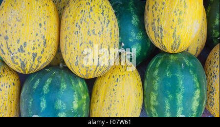 Schuss von Melonen und Wassermelonen hautnah Stockfoto