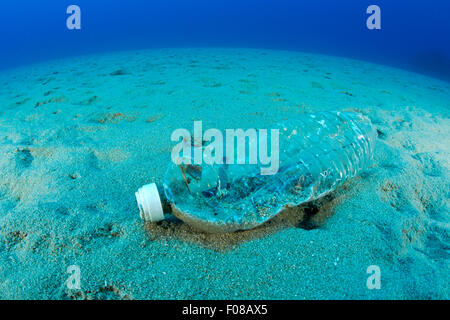 Kunststoff-Flasche am Meeresboden, Ponza, Italien Stockfoto