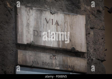 Die Streetsign der Via di Città in Siena, Toskana Stockfoto