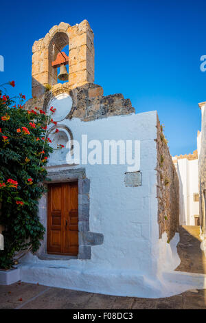 Kapelle in der Stadt Chora auf der Insel Patmos in Griechenland. Stockfoto