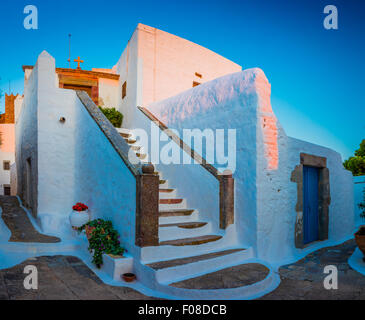 Kapelle in der Stadt Chora auf der Insel Patmos in Griechenland. Stockfoto