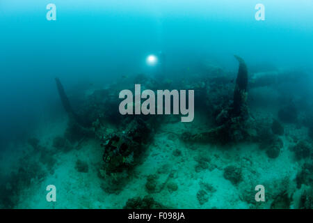 Lockheed P-388 Blitz Fighter Aircraft Wrack, Marovo Lagune, Salomonen Stockfoto