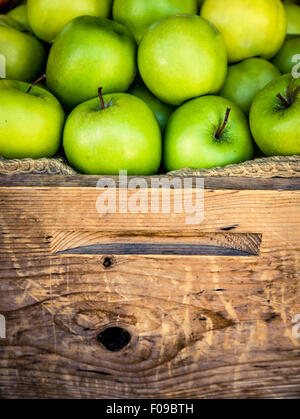 Frische grüne Bio-Äpfel an einem Marktstand Stockfoto