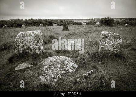 Seilfahrt-UN-Bronzezeit Steinkreis in Penwith, Cornwall, UK Stockfoto