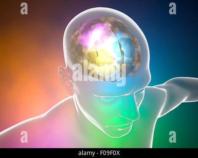 Menschliche Anatomie der Nervenzellen im Gehirn auf farbigen Hintergrund Stockfoto
