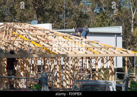Tischler auf Dachkonstruktion Wohnhaus in North Sydney Bereich, new-South.Wales, Australien Stockfoto
