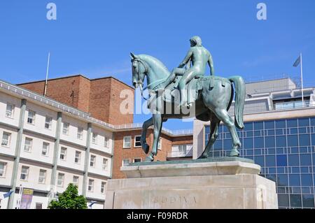 Lady Godiva Statue bei Broadgate im Zentrum Stadt, Coventry, West Midlands, England, Vereinigtes Königreich, West-Europa. Stockfoto