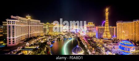 Nächtliche Panorama des Streifens, Las Vegas, Nevada, USA Stockfoto