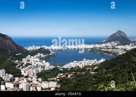 Erhöhten Blick auf Küste und Ipanema, Rio De Janeiro, Brasilien Stockfoto