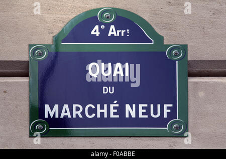 Straßenschild Quai du Marché Neuf in Paris Frankreich Stockfoto