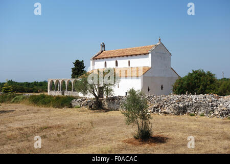 Mednjan, Istrien, Kroatien. 8c romanische Kirche von St. Fosca, ein Wallfahrtsort, der berühmt für seine Energie und heilende Kräfte Stockfoto