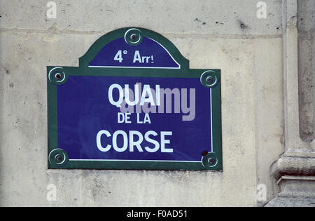 Straßenschild Quai De La Corse in Paris Frankreich Stockfoto