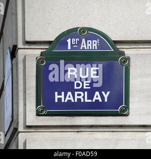 Straßenschild Rue de Harlay in Paris Frankreich Stockfoto