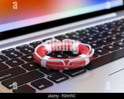 3D Darstellung der Rettungsring auf der Laptoptastatur mit Weichzeichner. Computer-Schutz-Konzept Stockfoto