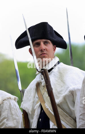 Porträt der kontinentalen Armee Soldat im Unabhängigkeitskrieg Reenactment an Jockey hohlen Morristown nationaler historischer Park Stockfoto