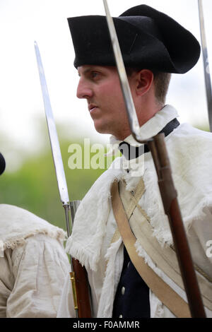 Porträt der kontinentalen Armee Soldat im Unabhängigkeitskrieg Reenactment an Jockey hohlen Morristown nationaler historischer Park Stockfoto