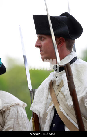 Porträt der kontinentalen Armee Soldat im Unabhängigkeitskrieg Reenactment an Jockey hohlen Morristown nationaler historischer Park Stockfoto