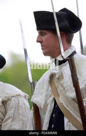 Porträt der kontinentalen Armee Soldat im Unabhängigkeitskrieg Reenactment an Jockey hohlen Morristown nationaler historischer Park Stockfoto