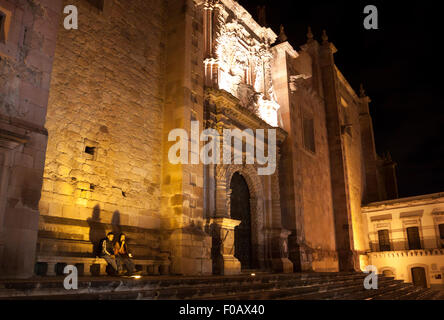 Beleuchtung der Kathedrale der Stadt. Zacatecas, ZAC. Mexiko Stockfoto