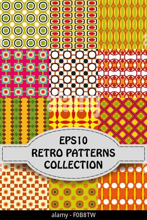 Große Sammlung von Retro-geometrischen Mustern. Endlose Vintage Texturen gesetzt. Stock Vektor