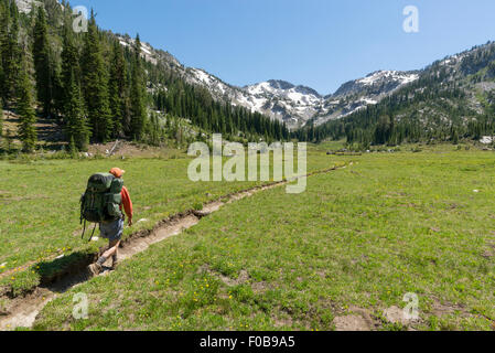 Backpacking in Kupfer Creek Basin, Wallowa Mountains, Oregon. Stockfoto