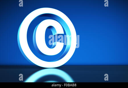 Geistiges Eigentum und digitales Urheberrecht konzeptionelle Darstellung mit copyright-Zeichen und Symbol auf blauem Hintergrund. Stockfoto