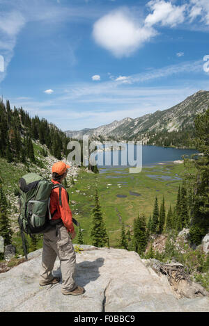 Blick über Steamboat See in Oregon Wallowa Mountains wandern. Stockfoto