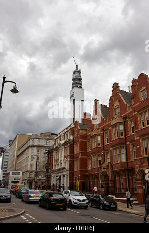 Cornwall-Gebäude und Blick auf den Bt Tower aus Newhall Straße Birmingham UK Stockfoto