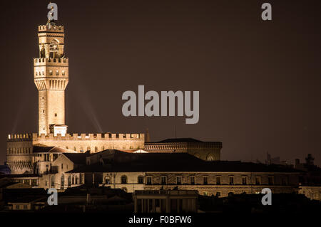 Florenz bei Nacht, Landschaft von Piazzale Michelangelo. Stockfoto