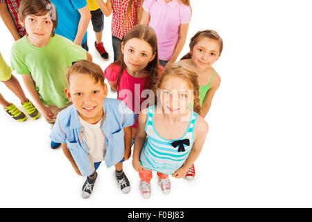 Junge Mädchen und Gruppen von Freunden, Ansicht von oben Stockfoto