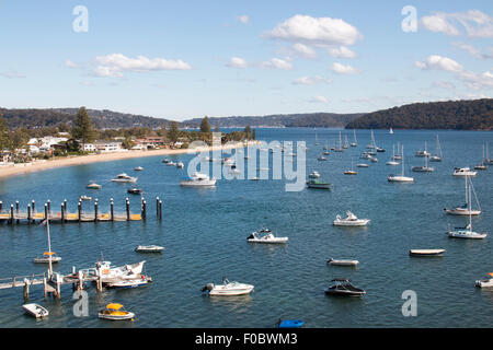 Pittwater Inland Waterway von Palm Beach Sydney, New South wales, australien mit Sandstränden und Bootsyachten vor Anker Stockfoto