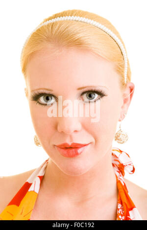 Porträt von blonde Frau mit rotem Lippenstift Stockfoto